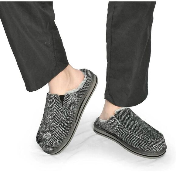 ✨ONCAI Mens Clog Slippers w Arch Support Stripe Faux Fur Cotton-Blend Slippers✨ main image 3